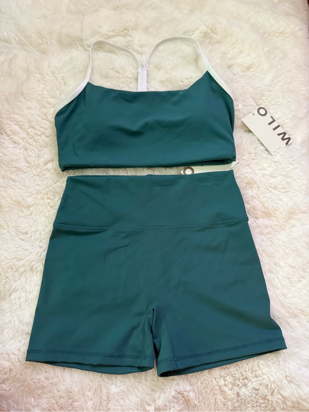 Wilo Teal Two-Piece Workout Set - Sports Bra & High-Waist Shorts - Picture 1 of 4